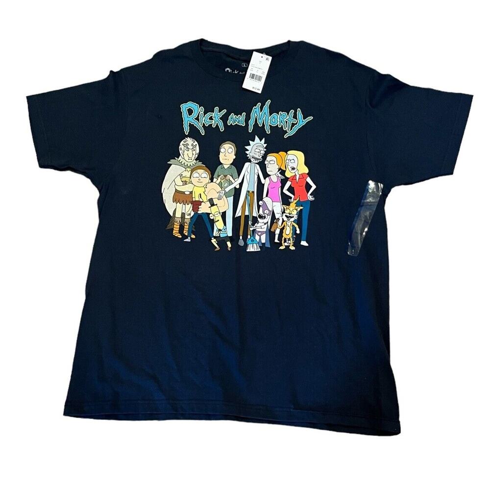Rick & Morty Mens Tee Shirt Adult Swim Cartoon Network Navy Blue Size Large NWT